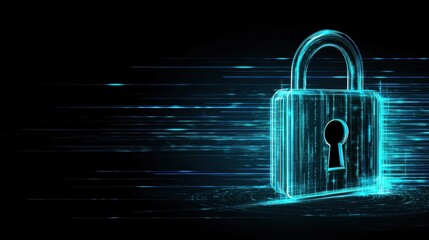 Poster - Digital Lock Icon with Neon Effects and Motion Blur Concept