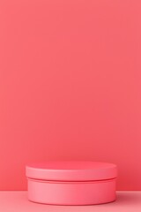 Poster - a minimalistic pink cylindrical set against a coral background, perfect for showcasing products or c
