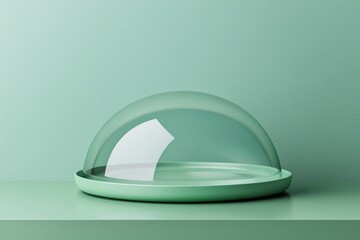Poster - a minimalist green glass dome on a matching plate, set against a textured mint wall, perfect for foo