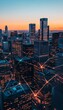 © Ilja - Connected Cityscape Urban Skyline at Twilight with Glowing Network Lights and Modern Architecture