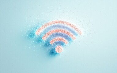 Poster - vibrant wireless signal symbol created with colorful sparkles on a soft blue background, perfect for