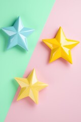 Poster - Colorful star-shaped decorations on pastel backgrounds, perfect for vibrant designs and creative projects.