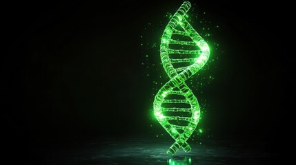 Aufkleber - glowing green dna helix model in dark background with sparkles