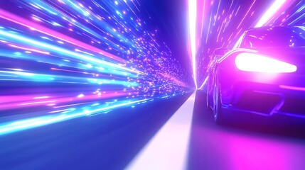 Poster - Neon Speed Car Futuristic Motion Blur Art