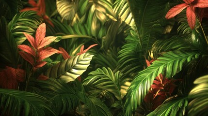 Poster - Lush Tropical Paradise: A Vibrant Tapestry of Green and Red Foliage