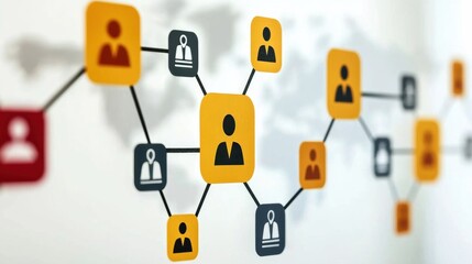 Poster - colorful network diagram showcasing interconnected user profiles against a world map background, rep