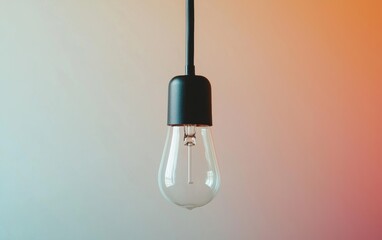Poster - a minimalist hanging light bulb against a soft gradient background, perfect for modern interior desi