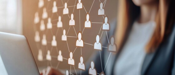 Poster - A professional analyzing digital connections on a laptop, showcasing networking and collaboration in business technology.