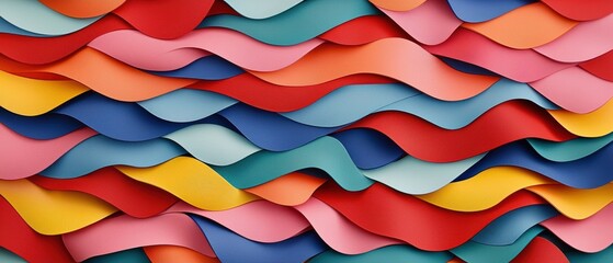 Poster - Vibrant waves of colored paper create a dynamic abstract pattern, perfect for backgrounds, designs, or artistic projects.