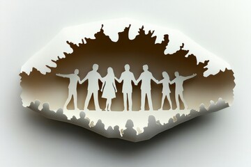 Poster - Silhouettes of diverse individuals standing hand in hand, symbolizing unity, friendship, and collaboration against a soft background.