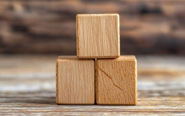 Poster - three wooden blocks arranged in a minimalist design, showcasing natural texture and simplicity for c
