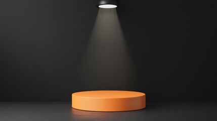Poster - a circular orange platform illuminated by a spotlight against a dark background, perfect for showcas