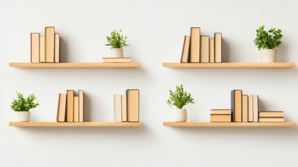 Poster - Minimalist Bookshelves with Greenery on Light Background