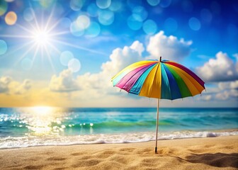 Wall Mural - Idyllic Beach Umbrella Scene: Sunny Holiday Seascape with Bokeh