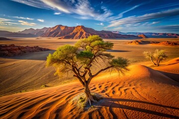 Wall Mural - Lone Tree in Kuiseb Canyon, Namibia: Dramatic Desert Landscape Drone Shot