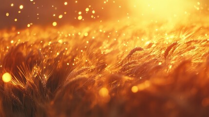 Wall Mural - Golden wheat field illuminated by the warm glow of sunset