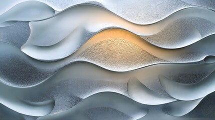 Poster - A mesmerizing abstract artwork featuring flowing silver waves with a golden highlight. Elegant and modern design. Macro Texture Backgrounds. Abstract Waves: A Symphony of Silver and Gold