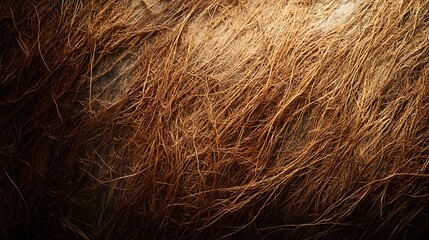 Aufkleber - Detailed macro shot of coir fiber, showcasing its intricate texture and natural brown hues. A study of organic material. Macro Texture Backgrounds. Fibrous coconut husk detail.
