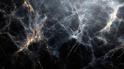 Poster - Abstract image showcasing a detailed marble texture with intricate gold and gray veins against a dark background. Macro Texture Backgrounds. Intricate Veins of Gold and Gray on Black