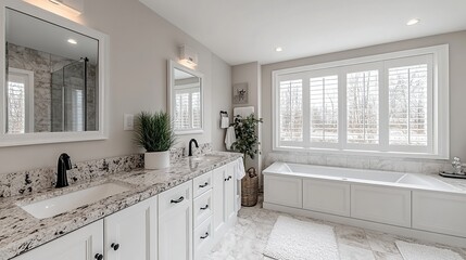 Wall Mural - Luxurious modern bathroom, winter view, granite counters, real estate