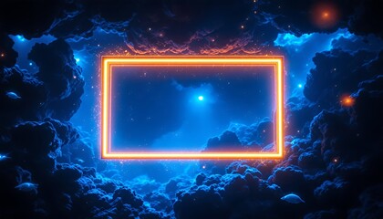 Wall Mural - glowing rectangle portal surrounded by clouds and stars space art