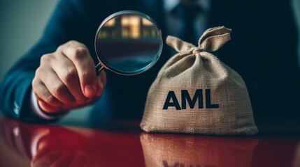 Aufkleber - A business professional examines a bag labeled 