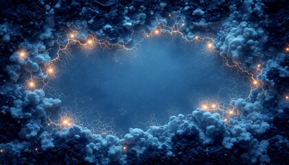 Wall Mural - mystical blue portal with clouds and golden sparks background