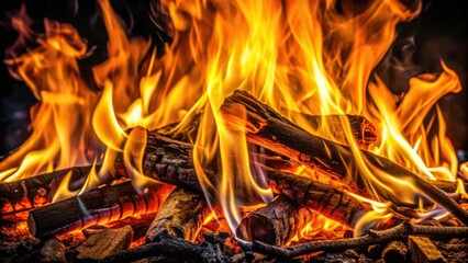 Poster - A bonfire with flames licking at the charred logs, creating a mesmerizing dance of light and heat.
