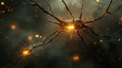  Neuron network firing, brain activity, microscopic view, glowing synapses, medical research