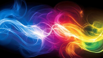 Wall Mural - dramatic abstract scene with sharp angular lines glowing light trails and fluid curves in vibrant ne
