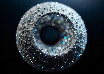 Wall Mural - Macro Close-up of Silver Glitter Circles on Black Background - Sparkling Texture