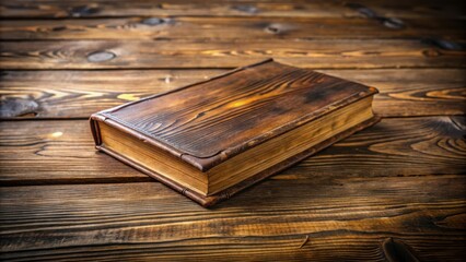 Aufkleber - A worn leather-bound book resting upon a rustic wooden table. The book's rich brown cover and aged texture evoke a sense of history and wisdom.