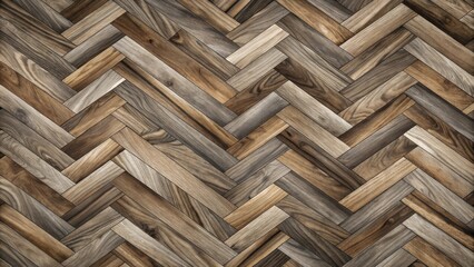 Leinwandbilder - Wooden parquet flooring with a herringbone pattern, featuring a rich and diverse array of wood tones and textures.