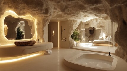 Wall Mural - Cave Suite Bathroom: Luxurious Relaxation in a Natural Oasis