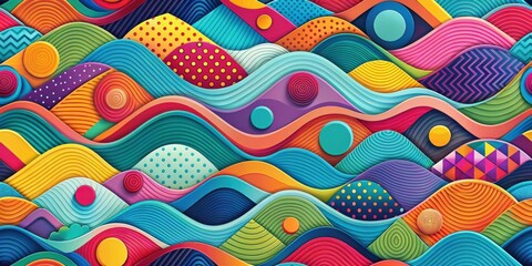 Leinwandbilder - Abstract Waves of Color and Patterns Intertwine in a Dynamic and Playful Composition