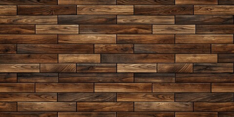 Poster - Seamless Pattern of Rich Brown Wooden Planks Arranged in an Interlocking Brick Pattern