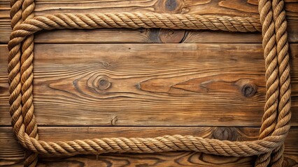 Poster - Rustic Wooden Background Framed by Nautical Rope, Providing a Textural and Coastal Vibe