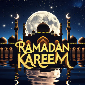 Ramadan celebration featuring illuminated crescent moon and stars