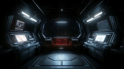 Poster - Spacecraft Command Deck Interior Futuristic Technology Displays Bright Screen Glow Space Exploration Ambience