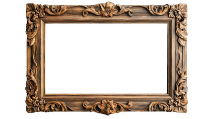 Poster - Horizontal wooden ornate floral frame with transparent background
