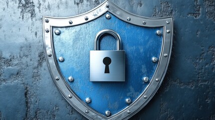 Poster - Blue shield with silver lock symbolizing strong security and protection concepts in digital safety