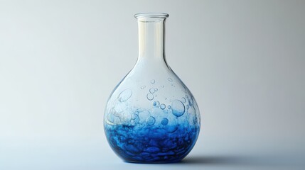 Poster - Blue and white vase filled with water next to a clear glass flask containing blue liquid