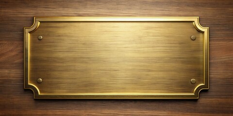 Poster - A polished gold plaque framed in an ornate border with decorative rounded corners, mounted on a woodgrain surface.