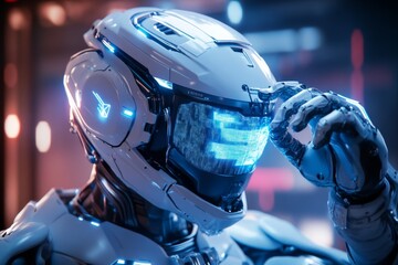Aufkleber - A futuristic space university where post-secondary students learn about intergalactic law through AI holograms