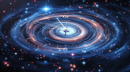 Fototapete - A vivid depiction of a cosmic scene, featuring a central black hole surrounded by a myriad of stars and nebulae. The black hole is illuminated by a radiant light source, casting a radiant glow that co