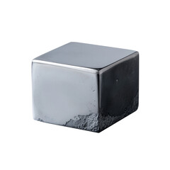 Shiny metal chrome cube with smooth and rough textures on opposite sides captures light