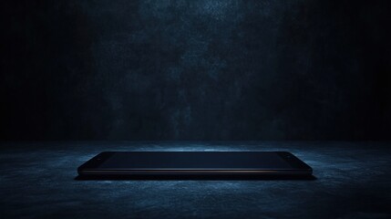 Poster - Black smartphone on dark background with digital security icons displayed on tablet screen