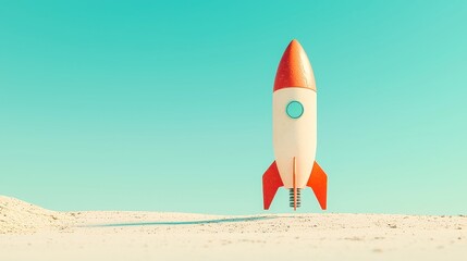 Poster - AI Revolution, a dynamic representation of artificial intelligence propelling businesses forward, featuring a rocket in a minimalist setting with ample open space for inspiration.