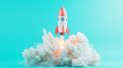 Poster - AI Empowering Business Growth, an illustration of artificial intelligence propelling businesses forward with a rocket, set against a minimalist background, emphasizing innovation and progress.
