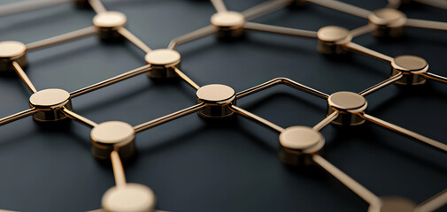 Leinwandbilder - Interconnected nodes forming network structure with metallic elements, showcasing modern digital design. This represents technology and connectivity in sleek manner